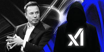 Elon Musk and shadowy person with xAI logo