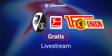 SC Freiburg gegen Union Berlin, Team Logos, blauer Hintergrund