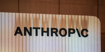 The Anthropic logo displayed on the stage during the company's Builder Summit in Bengaluru, India