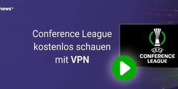 Conference League Logo, Stream Button, Lila Hintergrund