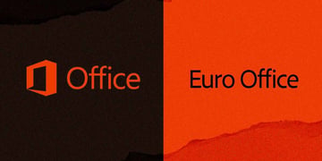 Microsoft Office logo on the left and Euro Office logo on the right