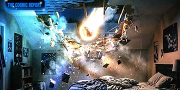 A meteorite smashing through a suburban roof.