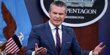 Pete Hegseth, animated, speaking at the Pentagon.