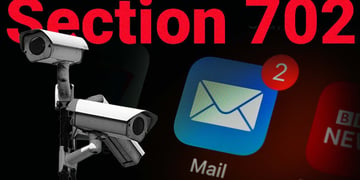 Title "Section 702", email icon and surveillance cameras