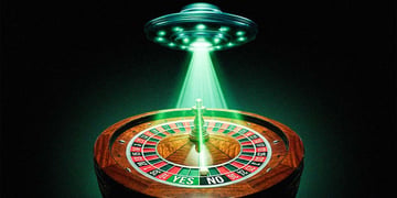 A UFO flying above a roulette wheel.