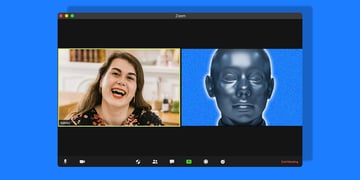 A real person in a Zoom meeting on one side and a robot on another
