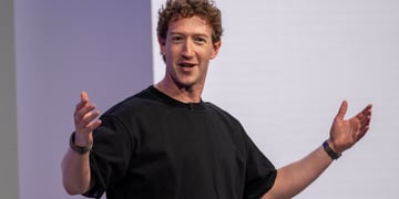 Meta's Mark Zuckerberg animated at a presentation.