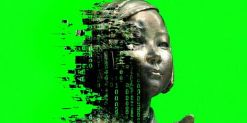 A glitched version of the South Korean peace statue.