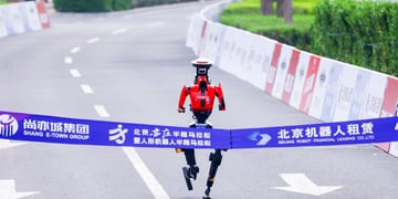 A humanoid robot winning the Beijing half-marathon.