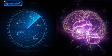 Split-screen of a radar and a human brain.