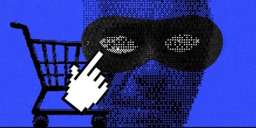  Jeffrey Epstein face in blue, black burglar mask, computer mouse white hand, shopping cart