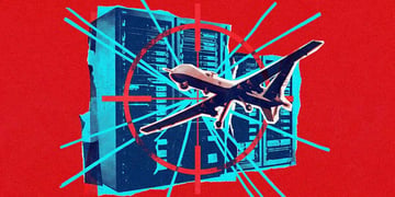 An Iranian drone-bomber flying near a big US big tech corporate building.