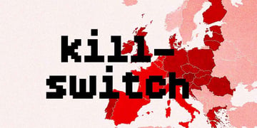 A European map with countries colored in red and the words "kill switch" on it