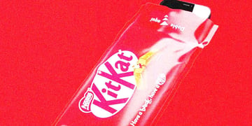 A KitKat wrapper with a smartphone inside it