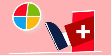 A leg with Swiss flag motives is kicking a ball with Microsoft logo on it