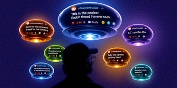 The silhouette of Spielberg and UFO Reddit speech bubbles.