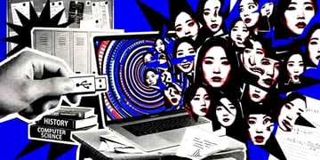 Deepfaked images of Korean teachers coming out of a USB stick.