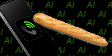 A smartphone making a call, a baguette