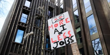 Protest outside OpenAI offices in London against the AI technologies.