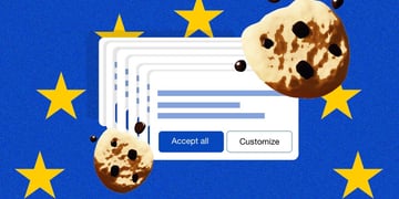 Consent cookie banner, two cookies, the EU flag