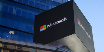 Microsoft signage at an office building in New York