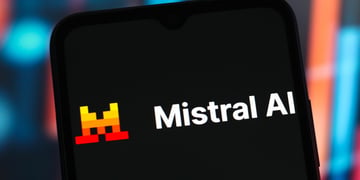 The Mistral AI logo is seen displayed on a smartphone screen