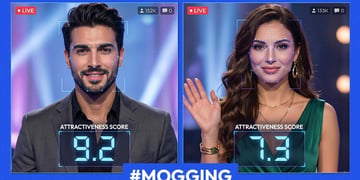 Two influencers, side by side, in a mogging competition.