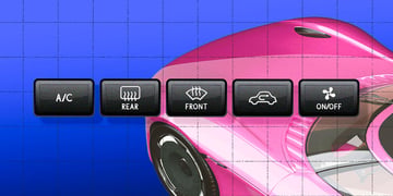 Physical control buttons; a pink car