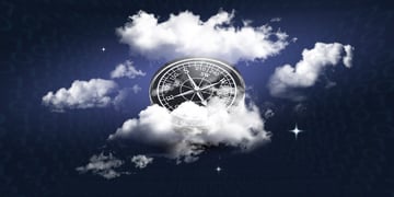 A compass in the sky surrounded by clouds, the concept of cloud service