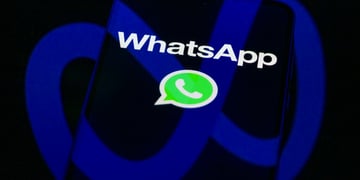 whatsapp written in white, whatsapp logo, black smartphone screen, blue meta logo reflection