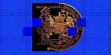 A passport gradually transforming into a glowing digital token