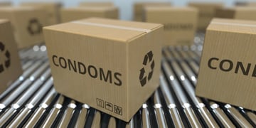 condoms on cardboard box
