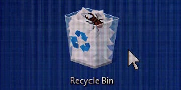 Windows Recycle bin icon with a bug