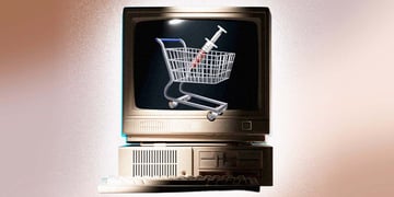 a monitor with shoping cart