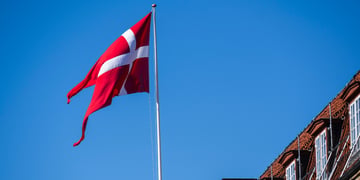 Danish flag during King's Clock ceremony at the Life Guards Barracks in Copenhagen