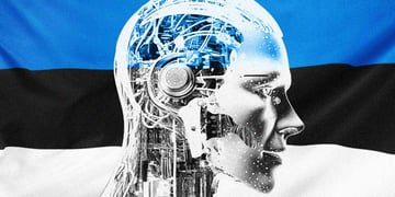 A robot, Estonian flag on the background