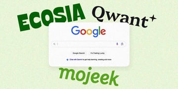 Logos of Ecosia, Qwant, Mojeek, Google Search bar