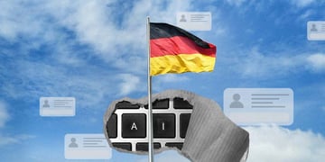 German flag, letters AI on a keyboard, the concept of anonymous user data