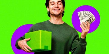 Man with a package and money