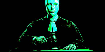 robot sitting in a court room