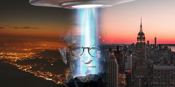 Steven Spielberg being beamed out of a UFO.