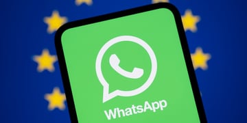 whatsapp logo, green background, black smartphone, eu flag,  blue background, yellow stars
