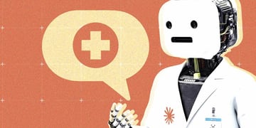 A robot in a doctor's coat, the card that says "Doctor Claude," logo of Claude
