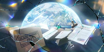 A giant mirror cracked floating in outer space.