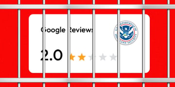 A review on Google with a rating of 2.0 behind bars, ICE logo