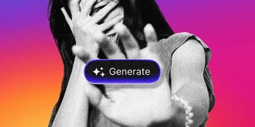 A woman covering her face, the word "Generate" in the chatbox, the colors of Instagram