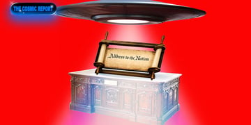 The desk in the oval office, complete with UFO shining down on it.
