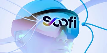 A person's head with VR glasses that say Soofi S