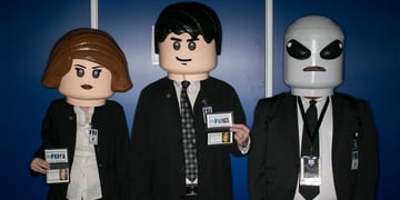 Fans dressed up as X-files characters, in Lego style.