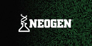 Neogen logo with binary code background